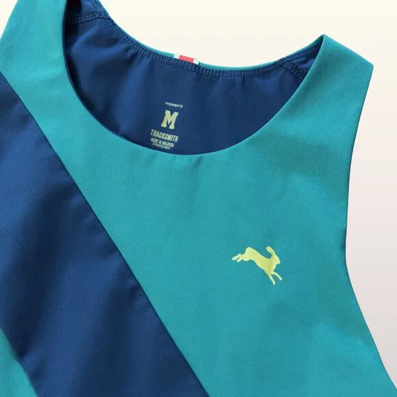 Tracksmith Bell Lap Crop Top size Medium Everglade Green Navy Sash Rabbit Logo - Picture 6 of 7
